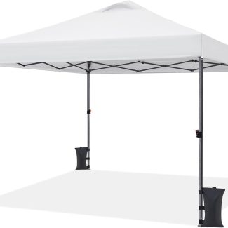 Yaheetech 10x10 Pop up Canopy Tent, Commercial 150D Silver Coated Fabric Outdoor Instant Tent w/Wheeled Bag, 4 Sandbags, 8 Stakes & 4 Ropes for Parties, Camping, Beach, White